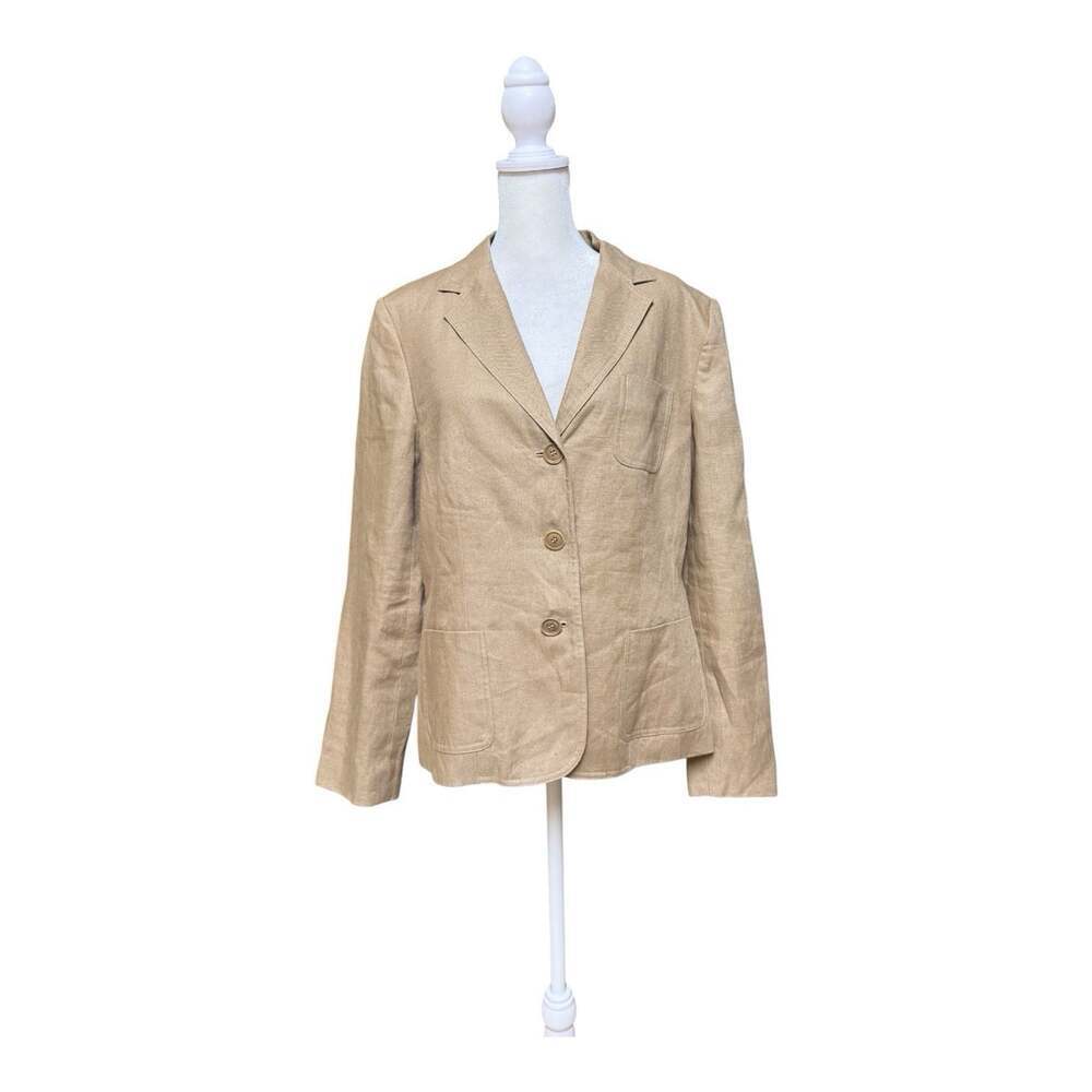 Talbots Irish Linen Blazer Women’s 14 Beige Tan 100% Linen Classic Jacket